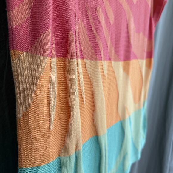 Y2K Knit Colorblock Tee V-Back Tropical Sunset Stripes Indie Skater Size M - Picture 7 of 10